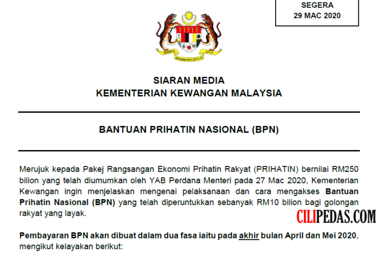 Pembayaran Bantuan Prihatin Nasional (BPN) - CiliPedas.com